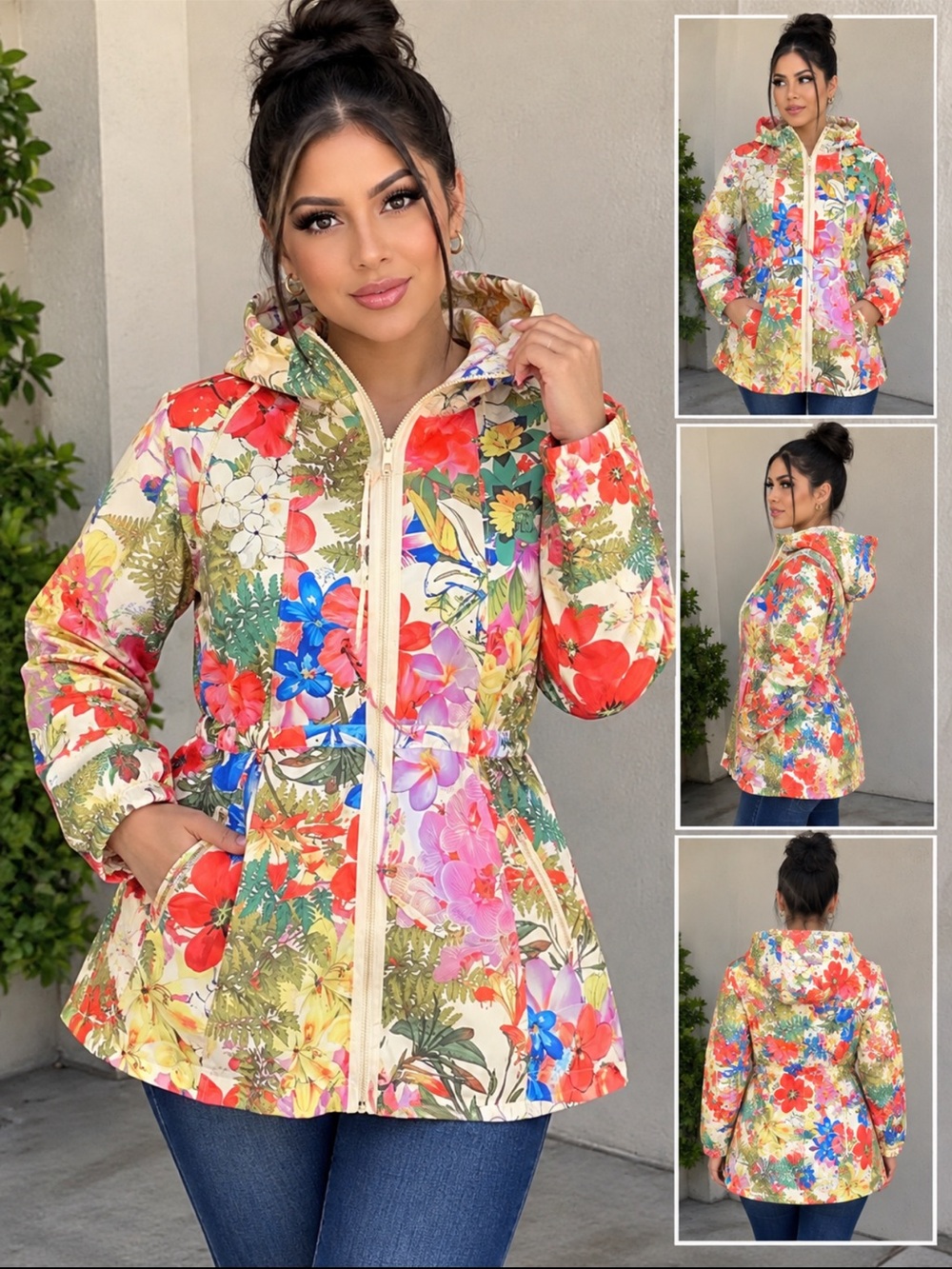 Desigual Multicolor Floral Hooded Puffer Jacket